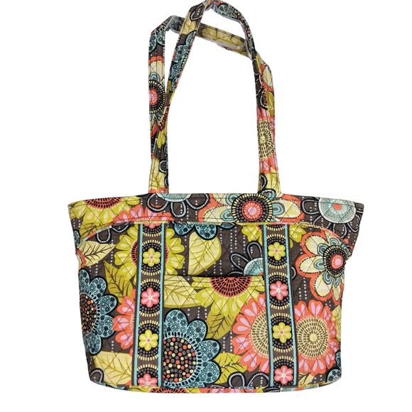 Vera Bradley Mandy Flower Shower Bag, Neoprene  Sleeve and Keychain Yellow Brown - Picture 6 of 13